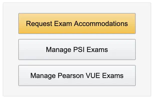 Certmetrics request exam accommodation button