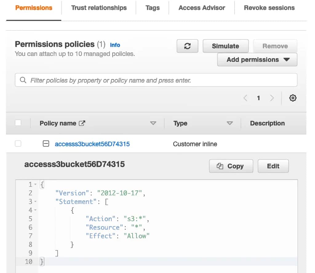Amazon ECS task role permissions in IAM Management console