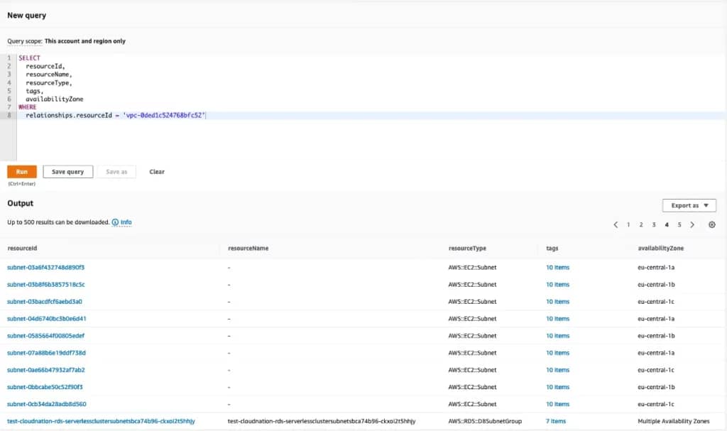 AWS Config advanced queries list resources in a VPC