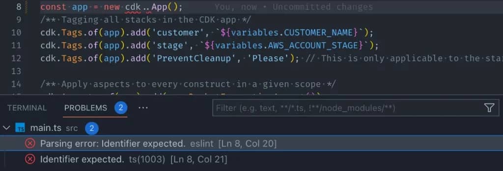 VS Code ESLint extension showing a demo on an error message