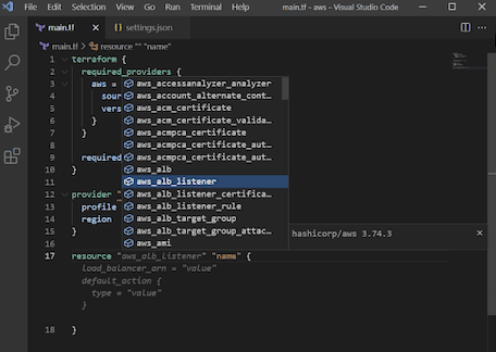 Terraform VS Code extension syntax highlight