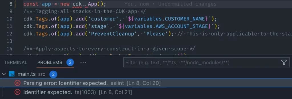VS Code ESLint extension showing a demo on an error message