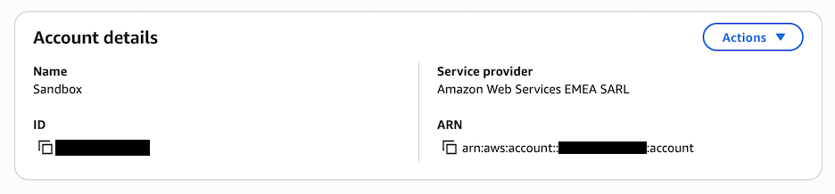 AWS Account details listed in the AWS Billing and Cost Management Console