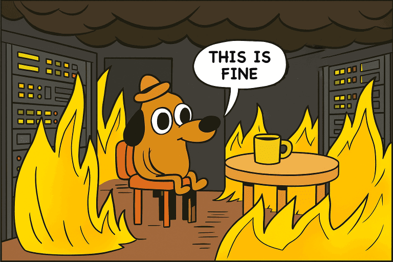 this is fine meme in a server room