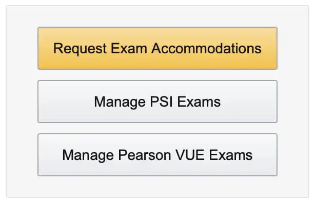 Certmetrics request exam accommodation button