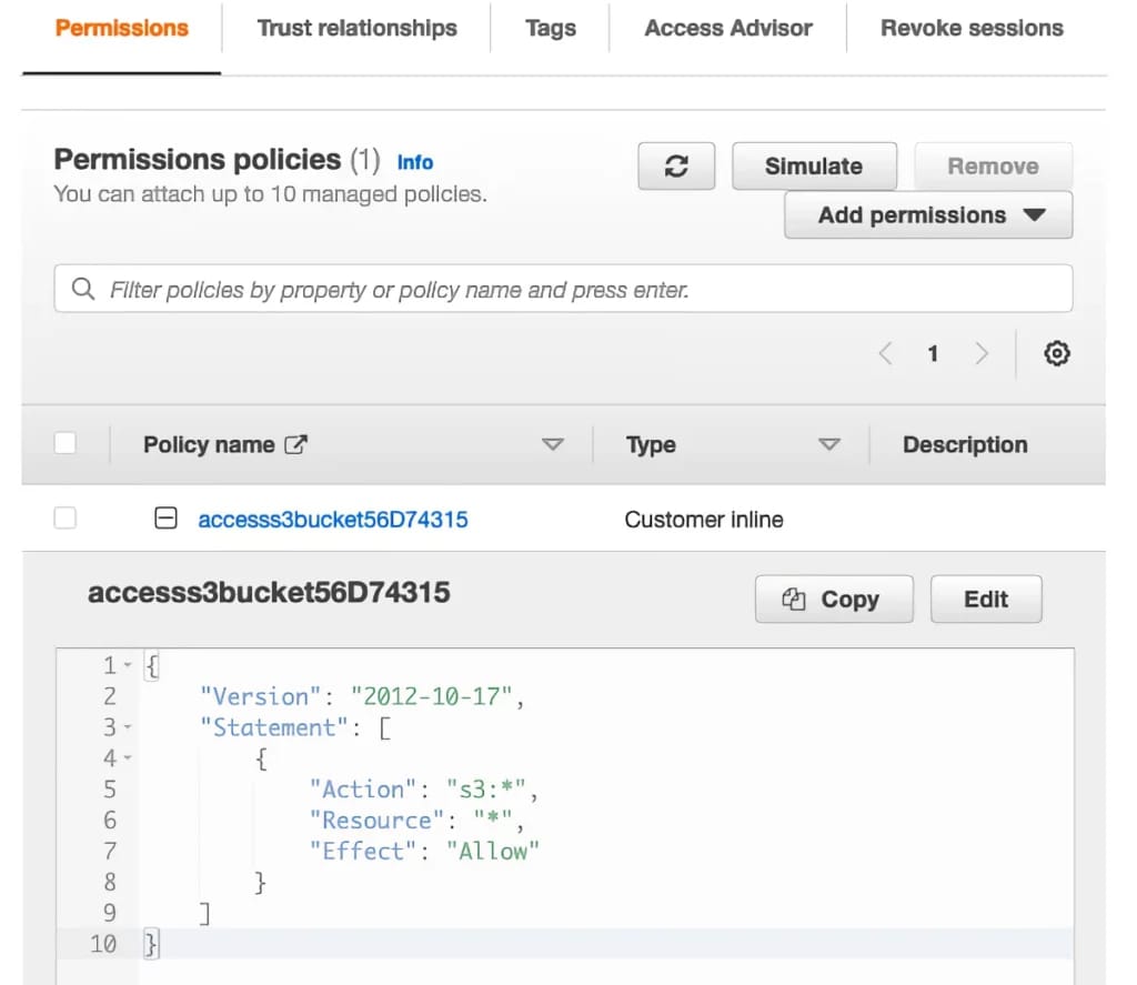 Amazon ECS task role permissions in IAM Management console