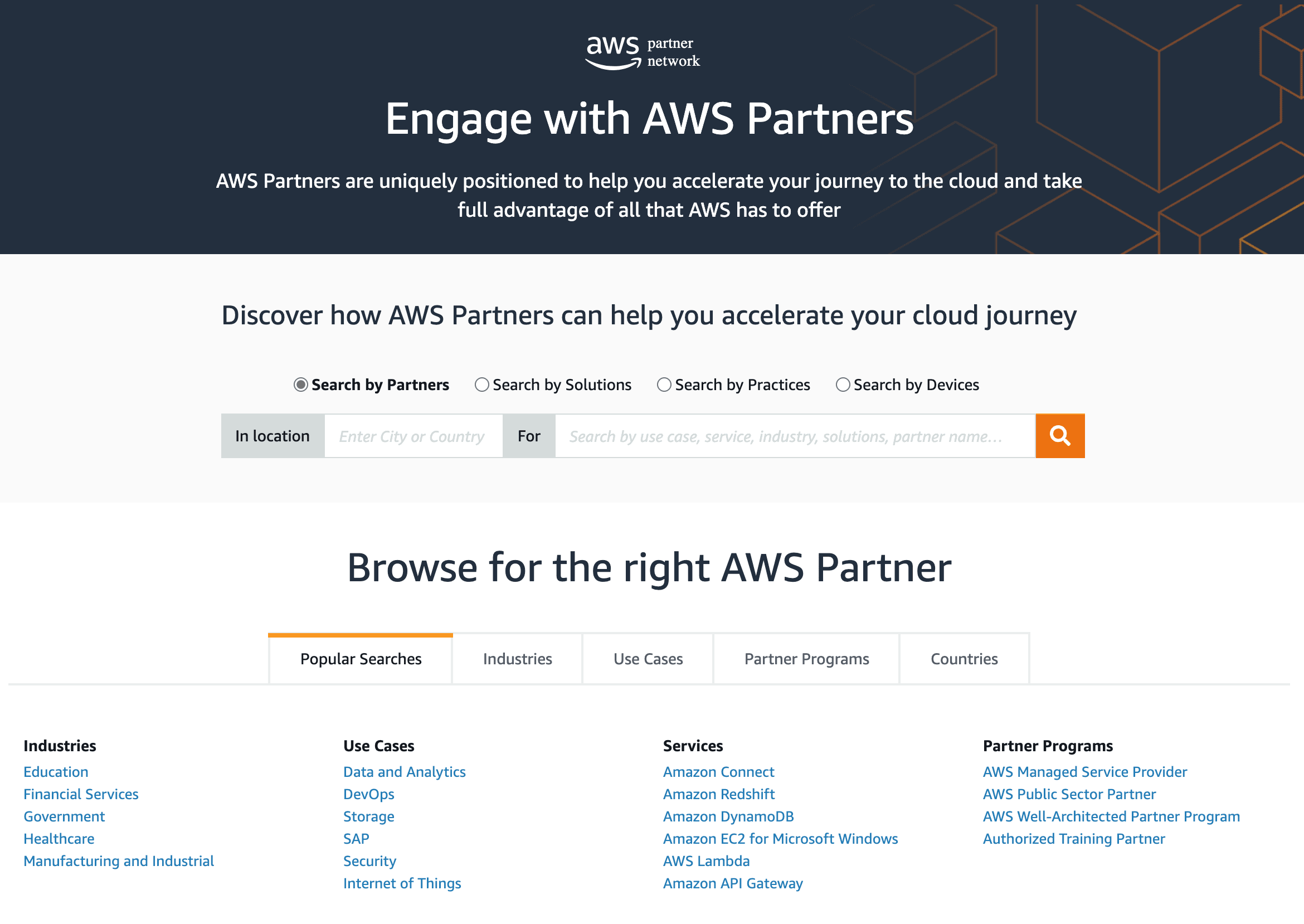 AWS Partner Network Search Page