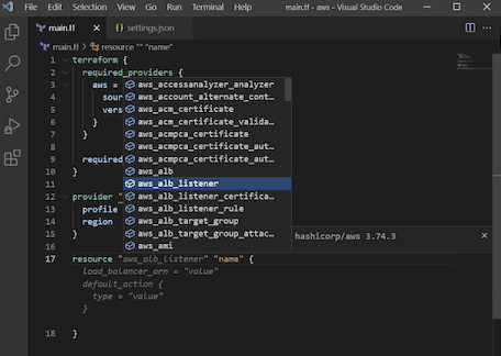 Terraform VS Code extension syntax highlight