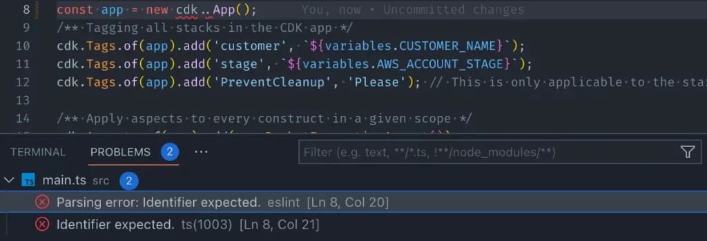 VS Code ESLint extension showing a demo on an error message