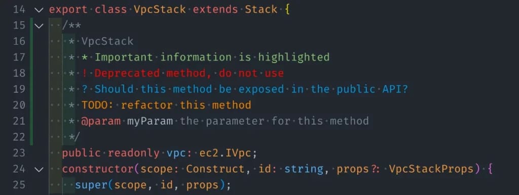 Better comments VS Code extension example of comment highlighting