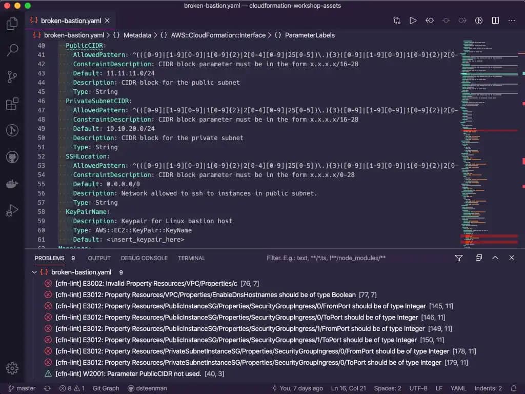 Broken CloudFormation template example Broken CloudFormation template example