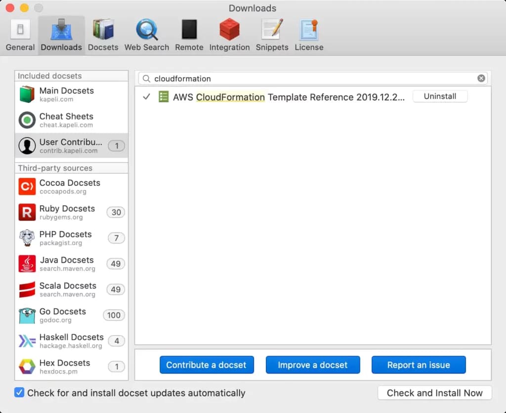 Dash CloudFormation docset Dash CloudFormation docset