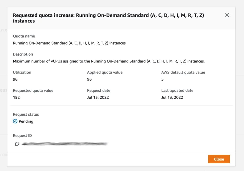 Requested quota increased, status pending for running On-Demand Standard (A, C, D, H, I, M, R, T, Z) instances Requested quota increased, status pending for running On-Demand Standard (A, C, D, H, I, M, R, T, Z) instances