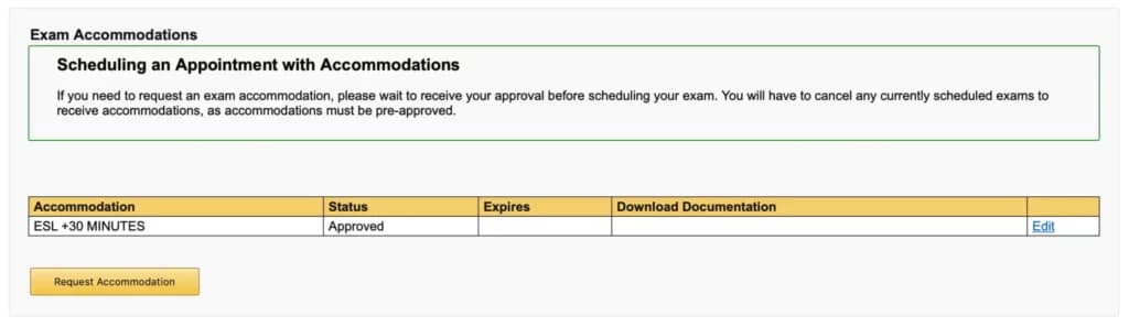 ESL +30 minutes accommodation approved