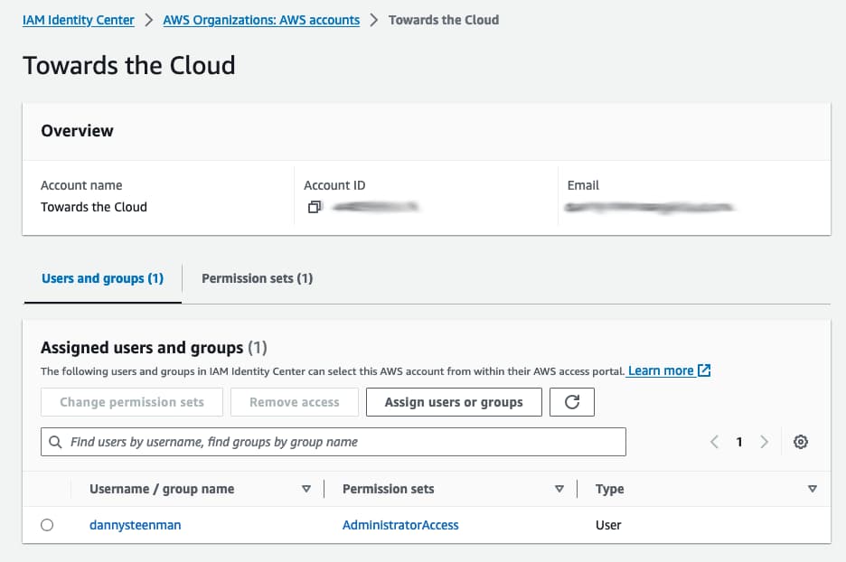 IAM Identity Center account permission settings in the AWS Console