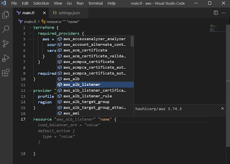 Terraform VS Code extension syntax highlight
