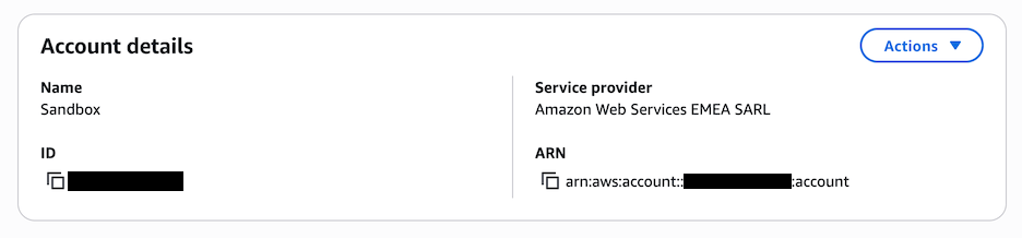 AWS Account details listed in the AWS Billing and Cost Management Console