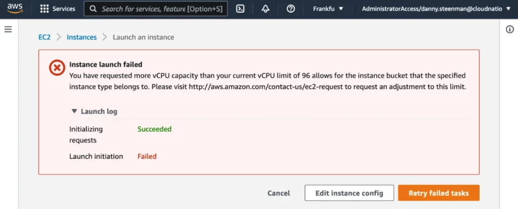 Amazon EC2 instance launch failed