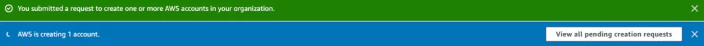 AWS account creation in the progress notification bar
