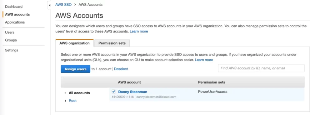Give AWS SSO user access to your AWS account through permission sets