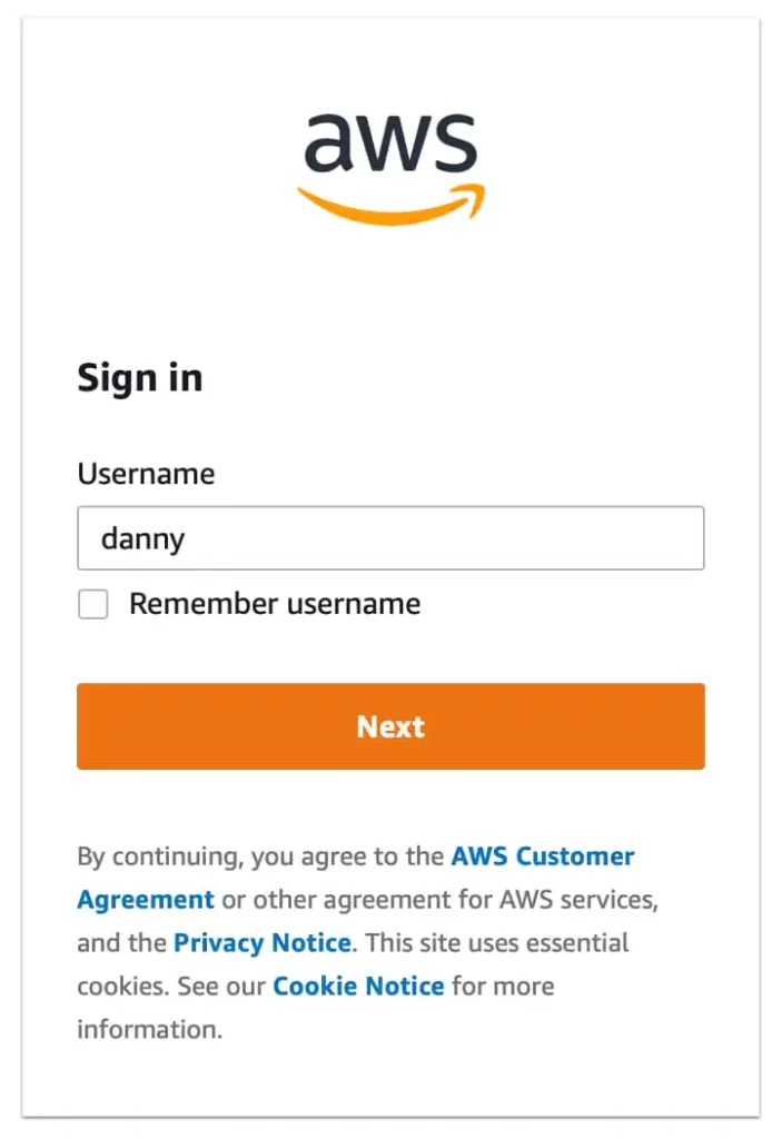 AWS SSO sign-in page