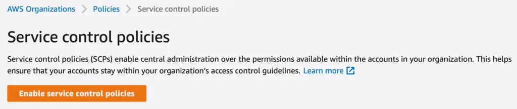 AWS console: AWS Organizations enable Service Control Policy