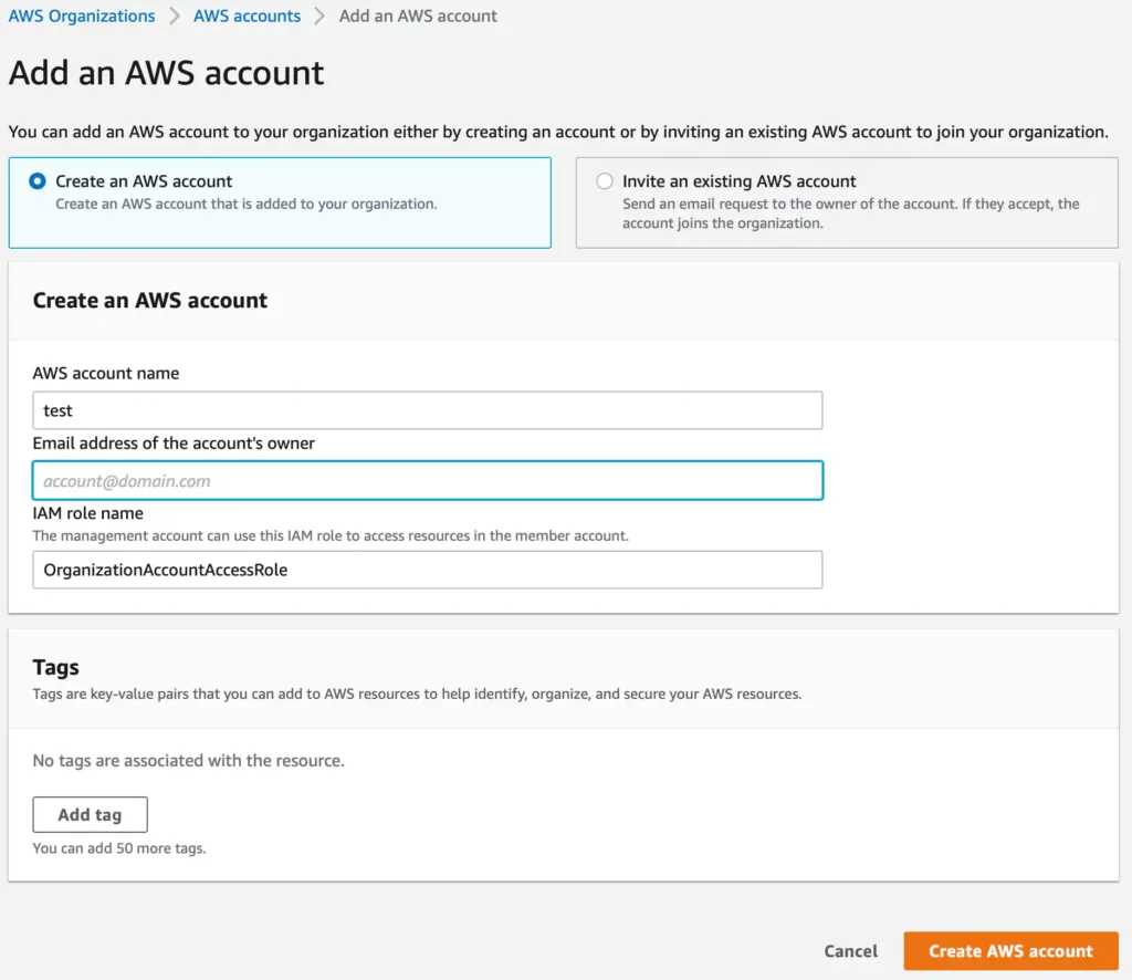 Add an AWS account details page in AWS Organizations