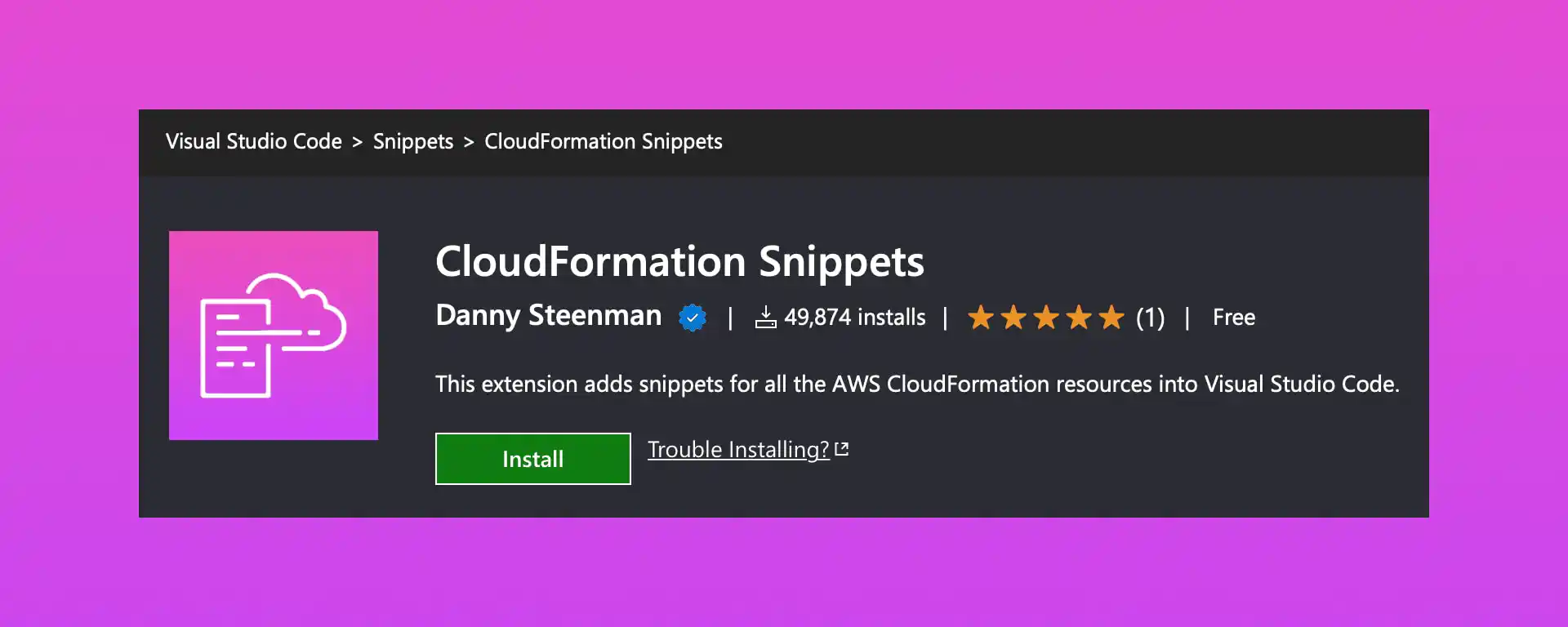 Automatically generate AWS CloudFormation templates with VS Code