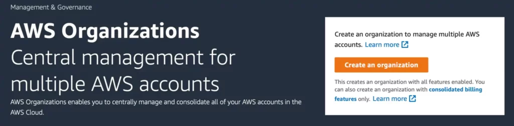 AWS Console: create an AWS Organization