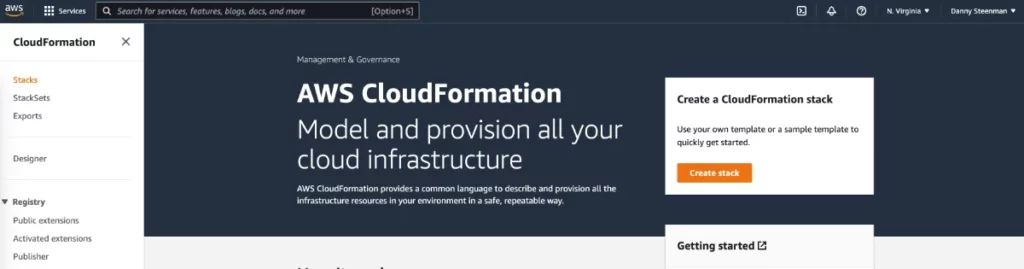 CloudFormation service in the AWS Console