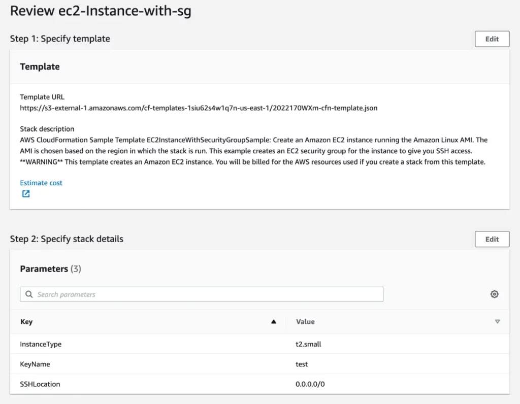 Review the CloudFormation stack details