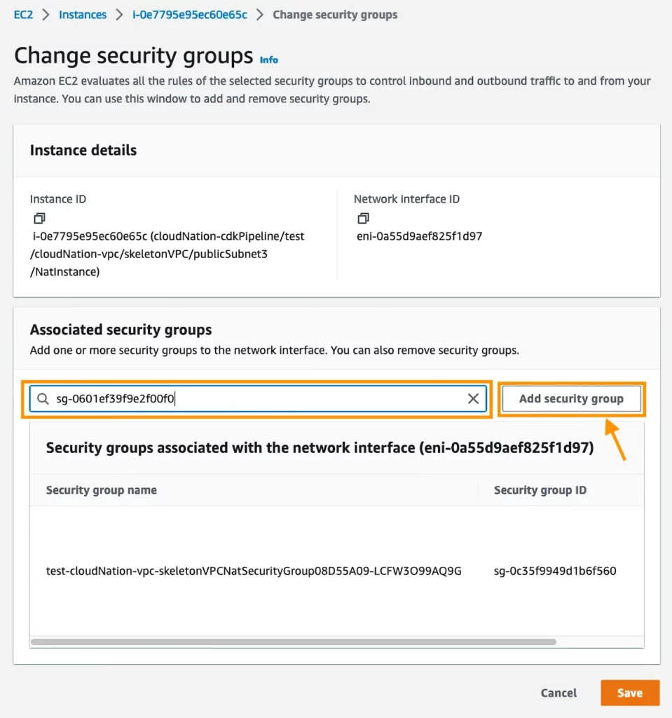 Attach another security group to an Amazon EC2 instance