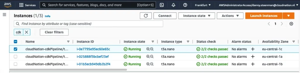 List instances on the EC2 service in the AWS Console