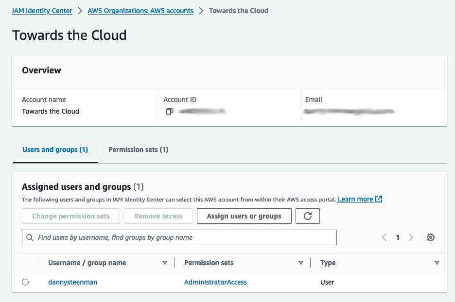 IAM Identity Center account permission settings in the AWS Console