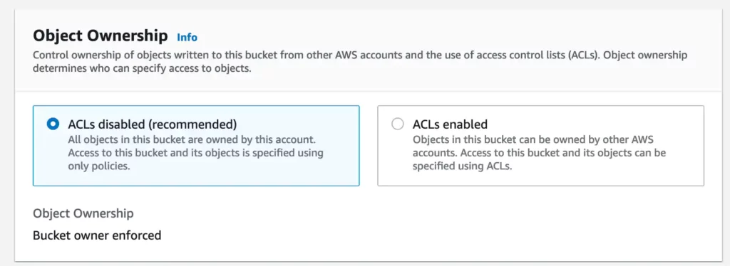AWS Console: S3 bucket ownership options