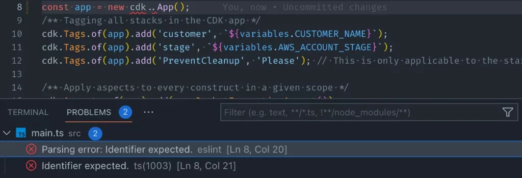VS Code ESLint extension showing a demo on an error message